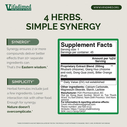 VIFADIMED Rhubarb Bowel Movement Support – 45 Capsules