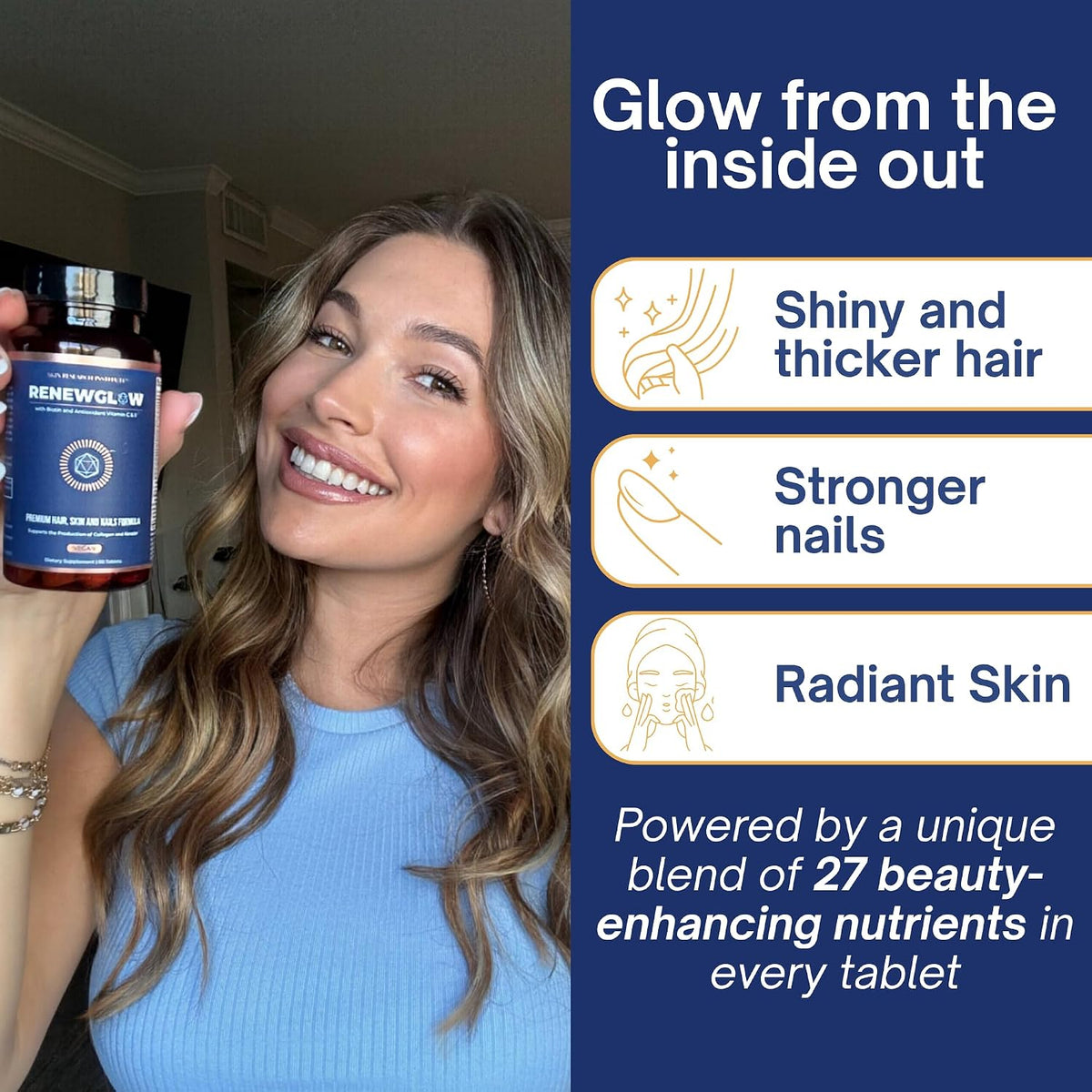 Skin Research Institute Renewglow Biotin Supplement - Vegan - Hair, Skin & Nails - 3 Pack - görsel 4