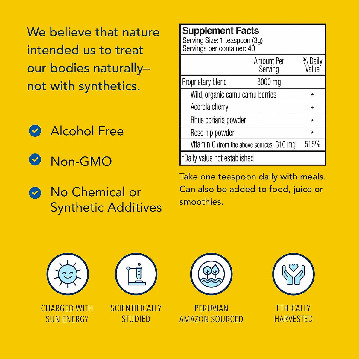 Purely-C Raw Whole Food Vitamin C Powder - 120g Bulk Powder with Camu Camu, Acerola & Rose Hip - görsel 4