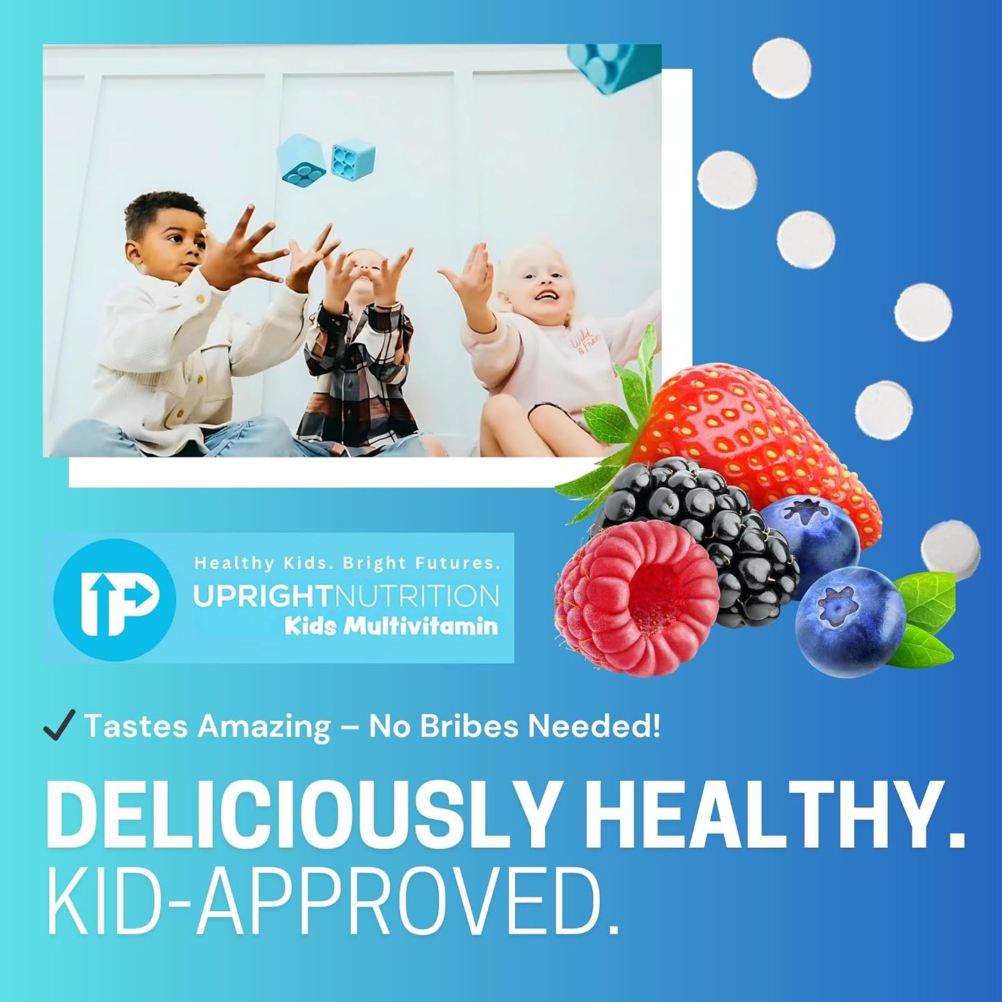 Upright Nutrition Children's Multivitamin - Sugar-Free Chewable with 17 Essential Vitamins & Minerals and 50mg Fruit & Vegetable Blend, 30-Day Supply - görsel 5
