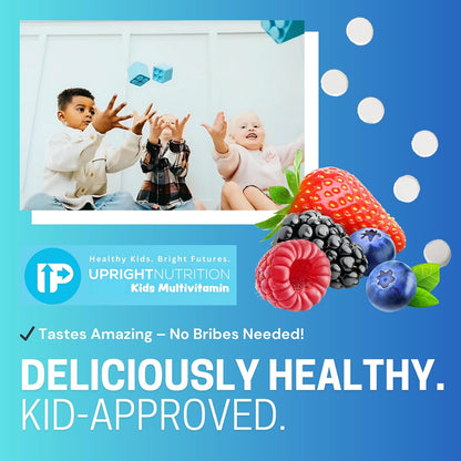Upright Nutrition Children's Multivitamin - Sugar-Free Chewable with 17 Essential Vitamins & Minerals and 50mg Fruit & Vegetable Blend, 30-Day Supply