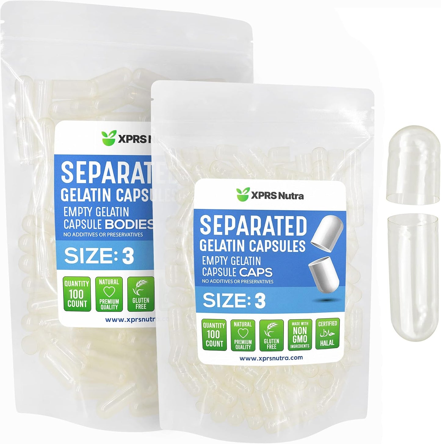 XPRS Nutra Gelatine Size 3 Separated Capsules - 500 Count - Clear Empty Capsules for DIY Supplement Filling - görsel 8