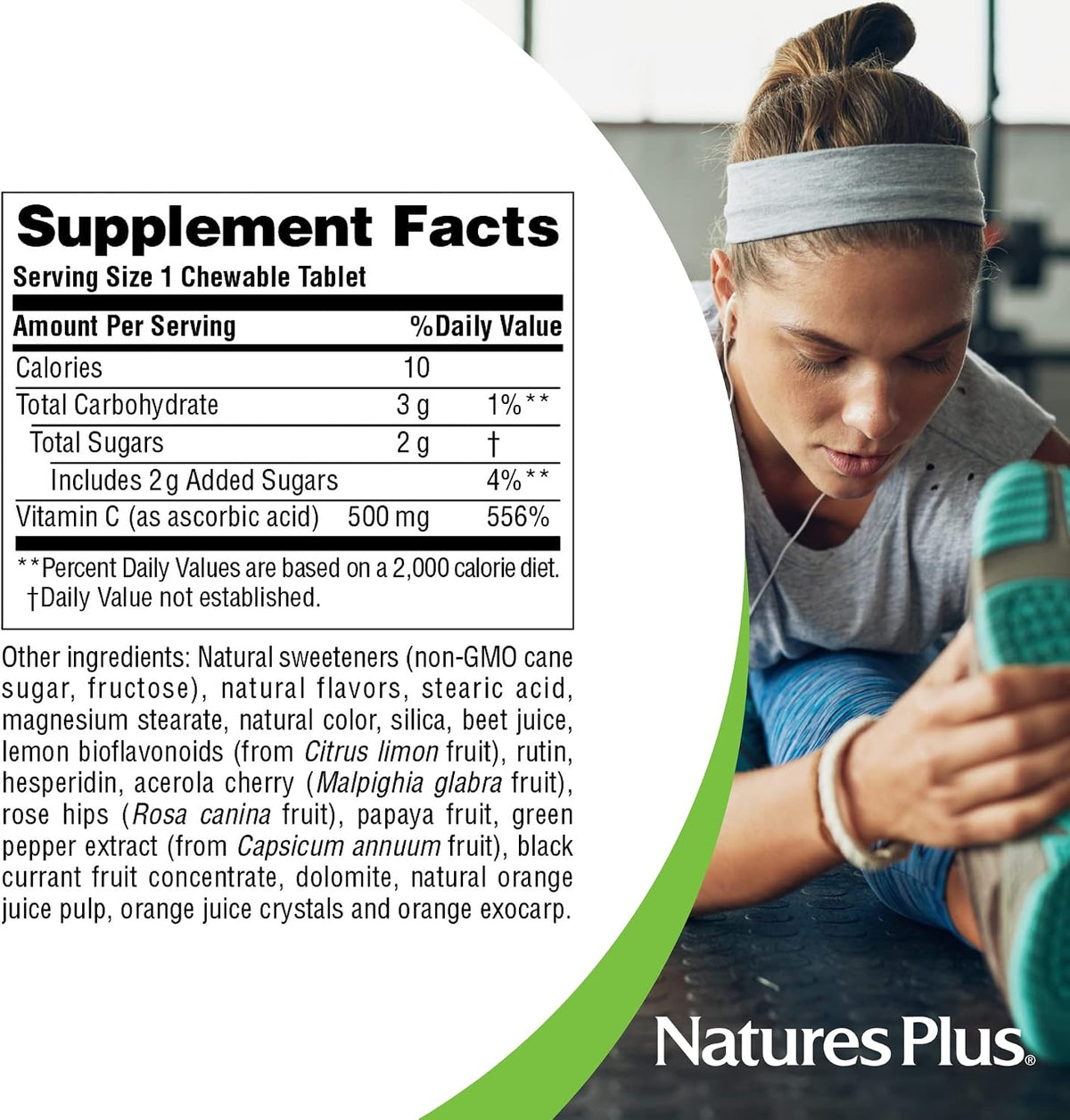 NaturesPlus Orange Juice Chewable Vitamin C - 500 mg, 180 Chewable Tablets - görsel 5
