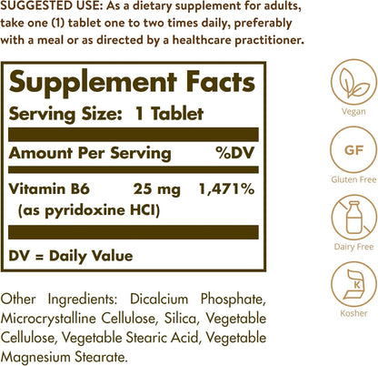 Solgar Vitamin B6 25 mg, 100 Tablets