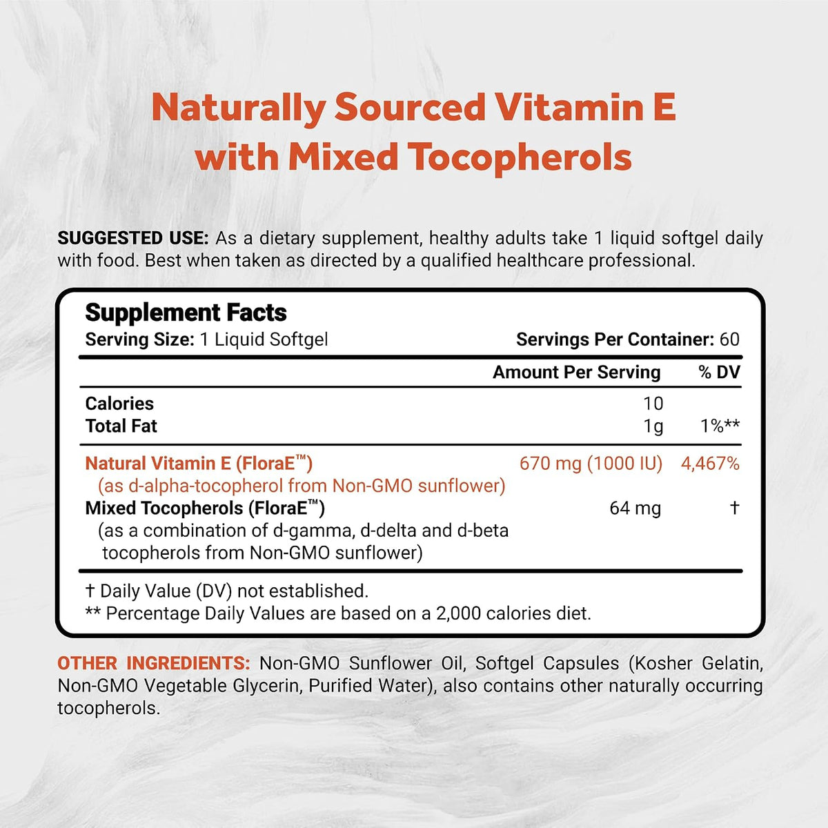Naturalis Sunflower Vitamin E 670mg (1000 IU) with Mixed Tocopherols | Essential Skin Vitamin & Immune Support | Non-GMO, Soya & Gluten-free | 60 Softgels - görsel 2