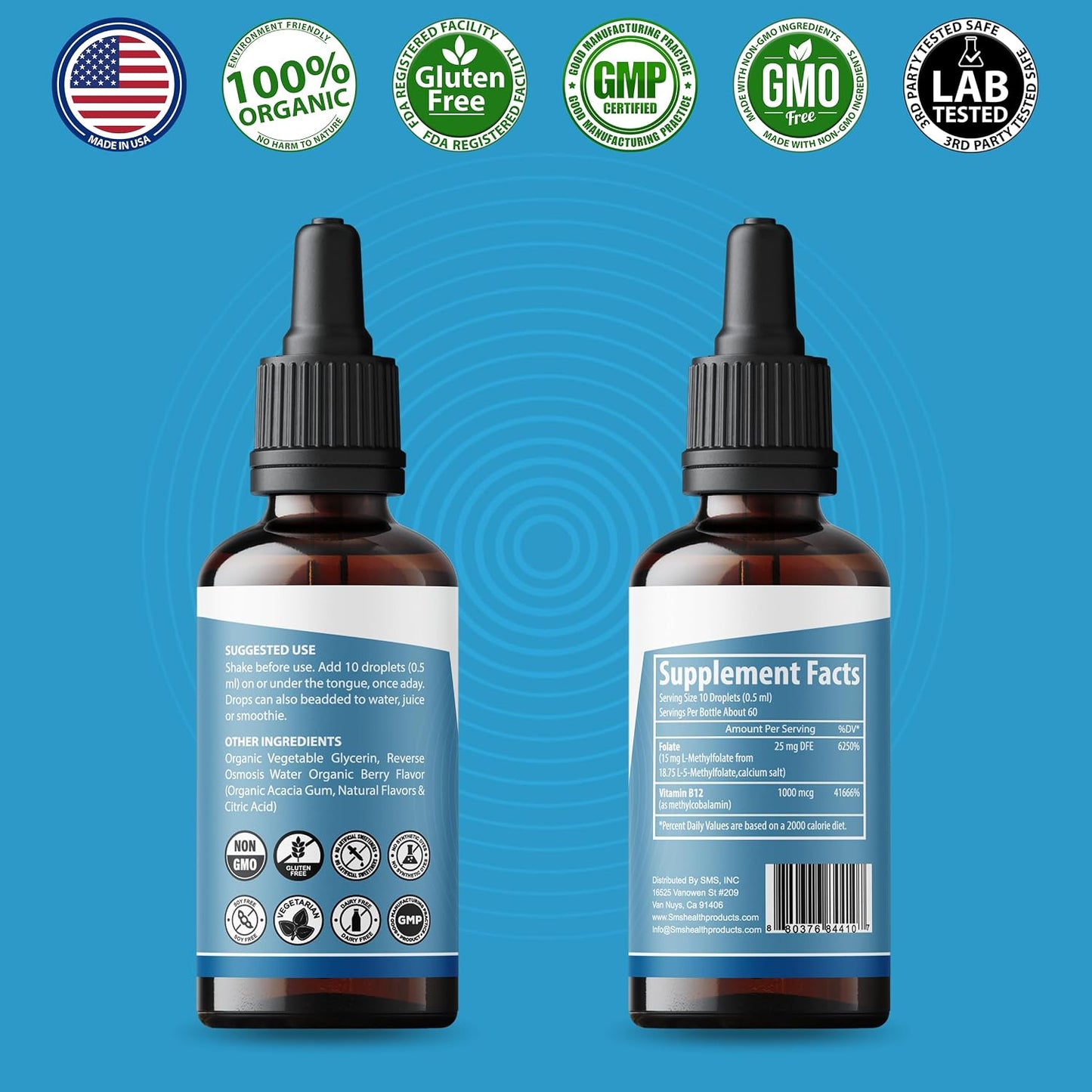 L-Methylfolate 15mg + Methyl B12 Liquid Drops, No Fillers, High Potency Sublingual Formula, Active 5-MTHF & Bioactive B12 for Normal Cognitive Function & Methylation Support, Berry Flavour (60ml) - görsel 2