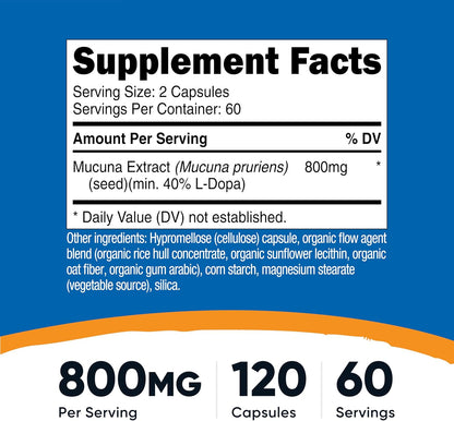 Nutricost Mucuna Pruriens 400mg, 120 Capsules - 800mg Per Serving