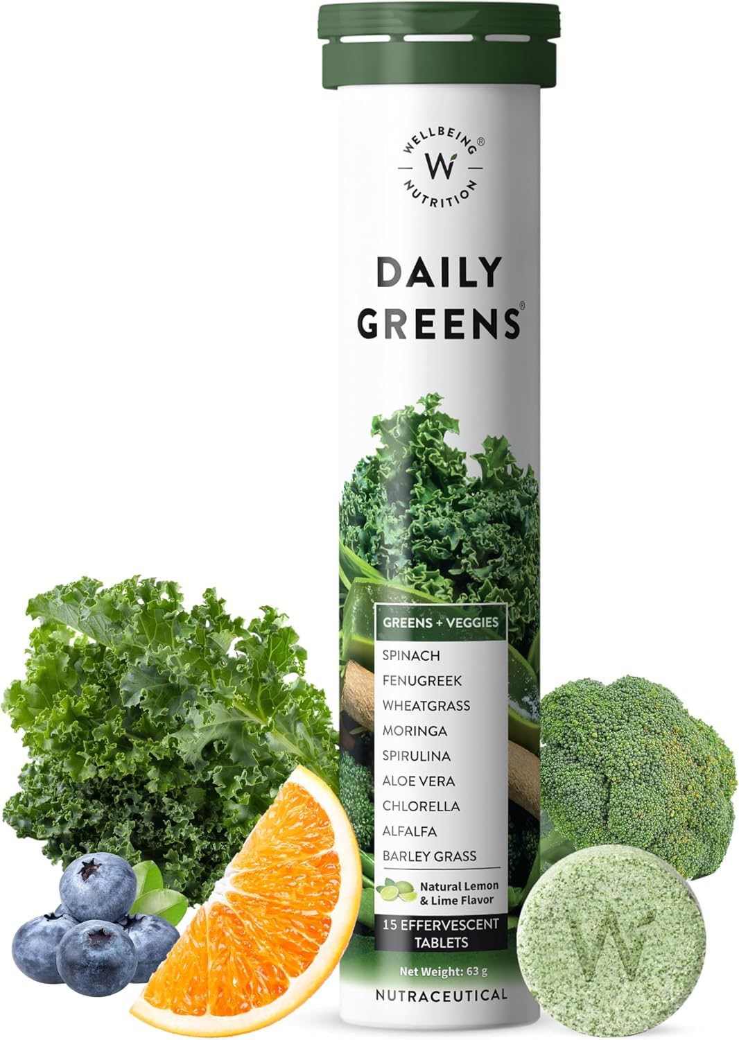 WELLBEING NUTRITION Daily Greens - Natural Lemon and Lime Flavour - 15 Tablets - görsel 1