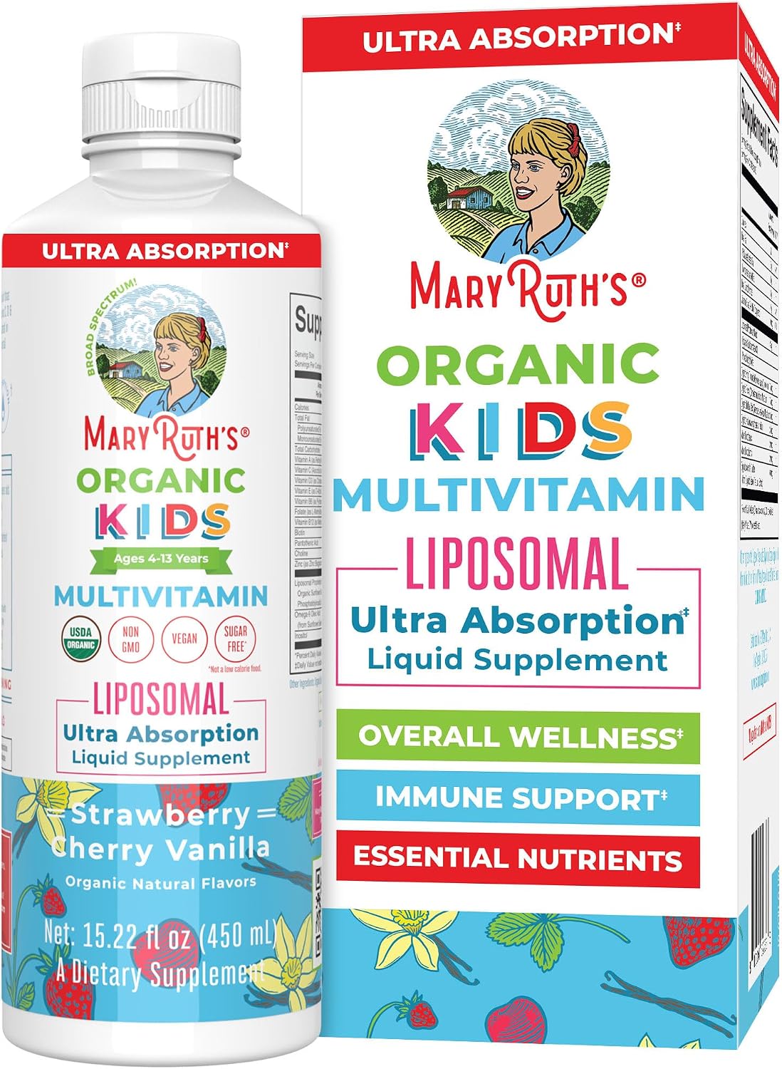 MARYRUTH'S Organic Kids Multivitamin Liposomal | Sugar Free Multivitamin for Kids | Immune Support | Bone Health | Cognitive Support | Overall Wellness | USDA Organic | Vegan | Non-GMO | 450 ml - görsel 1