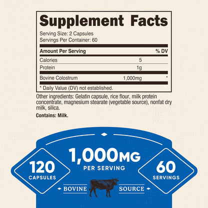 Nutricost Colostrum 1000mg, 120 Capsules, 60 Servings (3 Bottles)