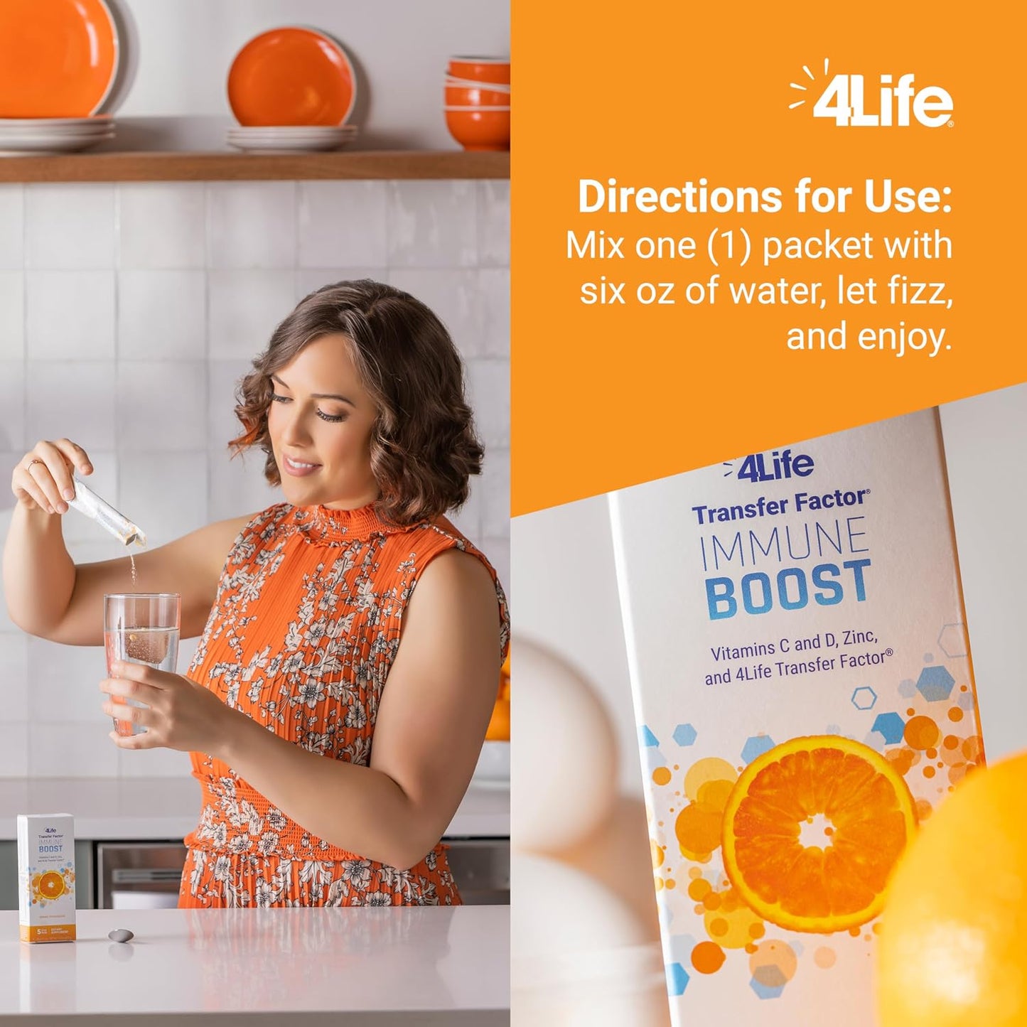 4Life Transfer Factor Immune Boost Orange Drink Mix – 5 Stick Packs - görsel 3