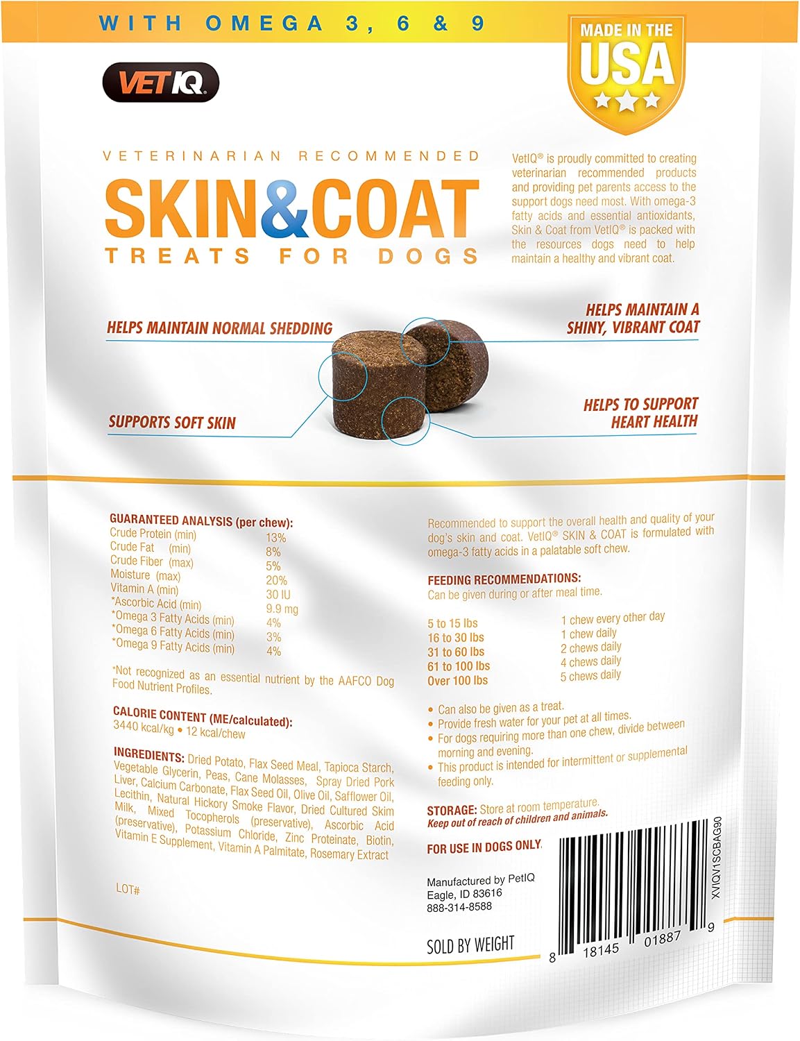 VetIQ Skin & Coat Supplement for Dogs, Healthy Skin & Coat Support Soft Chews, 90 Count - görsel 2