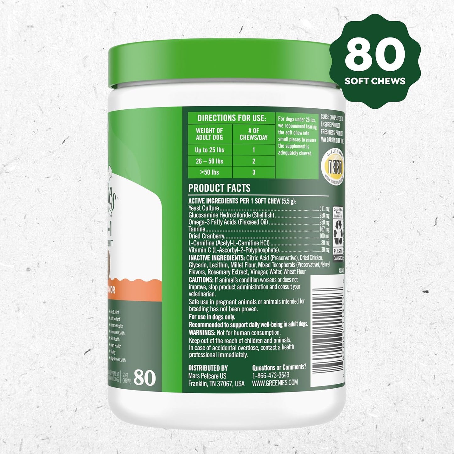 Greenies Supplements 8-in-1 Multi-Benefit Soft Dog Chews, Chicken Flavour, 439 g Tub, 80 Count - görsel 2