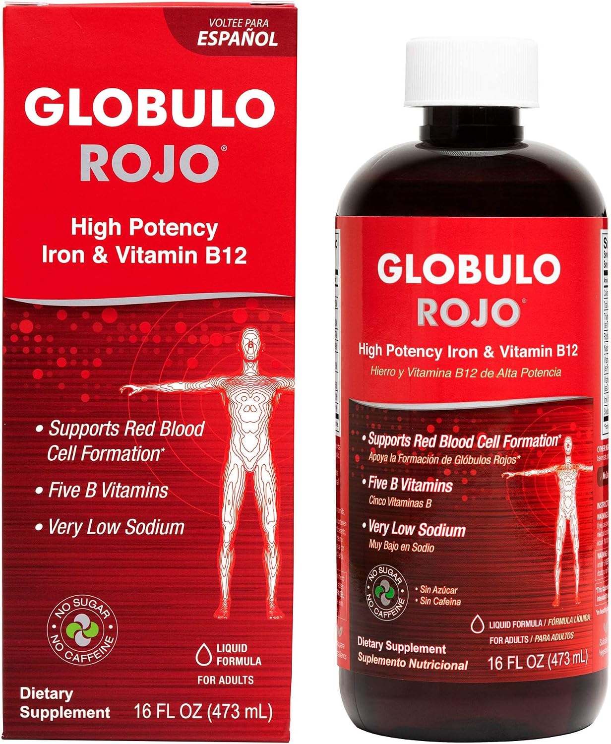 Globulo Rojo Iron Supplement - Liquid High Potency Iron with B12 - Vegan - 473 ml - görsel 1