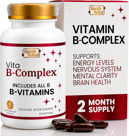 SIGNIFY NATURE VitaBComplex with Vitamin C and E - B Complex Vitamins for Women and Men, 60 Soft gel capsules