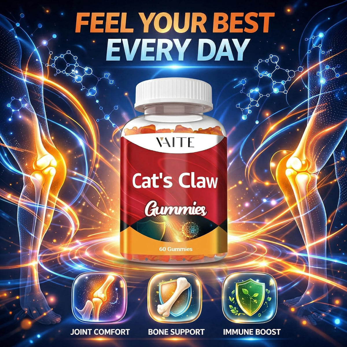 Cat's Claw Herbal Supplements 1000mg Gummies - Uncaria Tomentosa Extract, Vegan Immune Support, Joint Health, Inflammatory Balance, Overall Wellness, Sugar-Free, Gluten-free, 60 Chewables - görsel 2