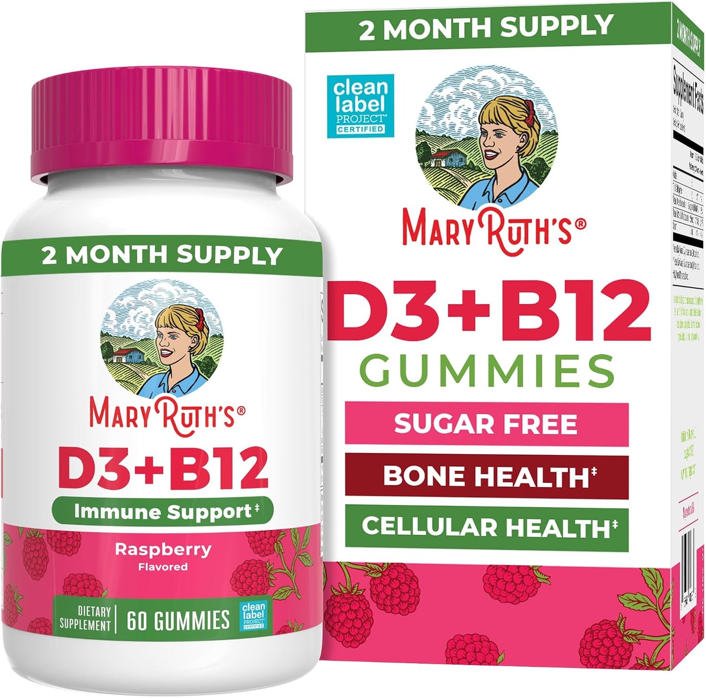 MaryRuth's Vitamin D3 + B12 Gummies - Sugar Free, Vegan, 60 Chewable Gummies - görsel 1