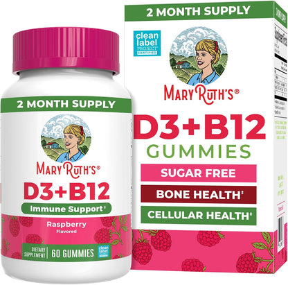 MaryRuth's Vitamin D3 + B12 Gummies - Sugar Free, Vegan, 60 Chewable Gummies