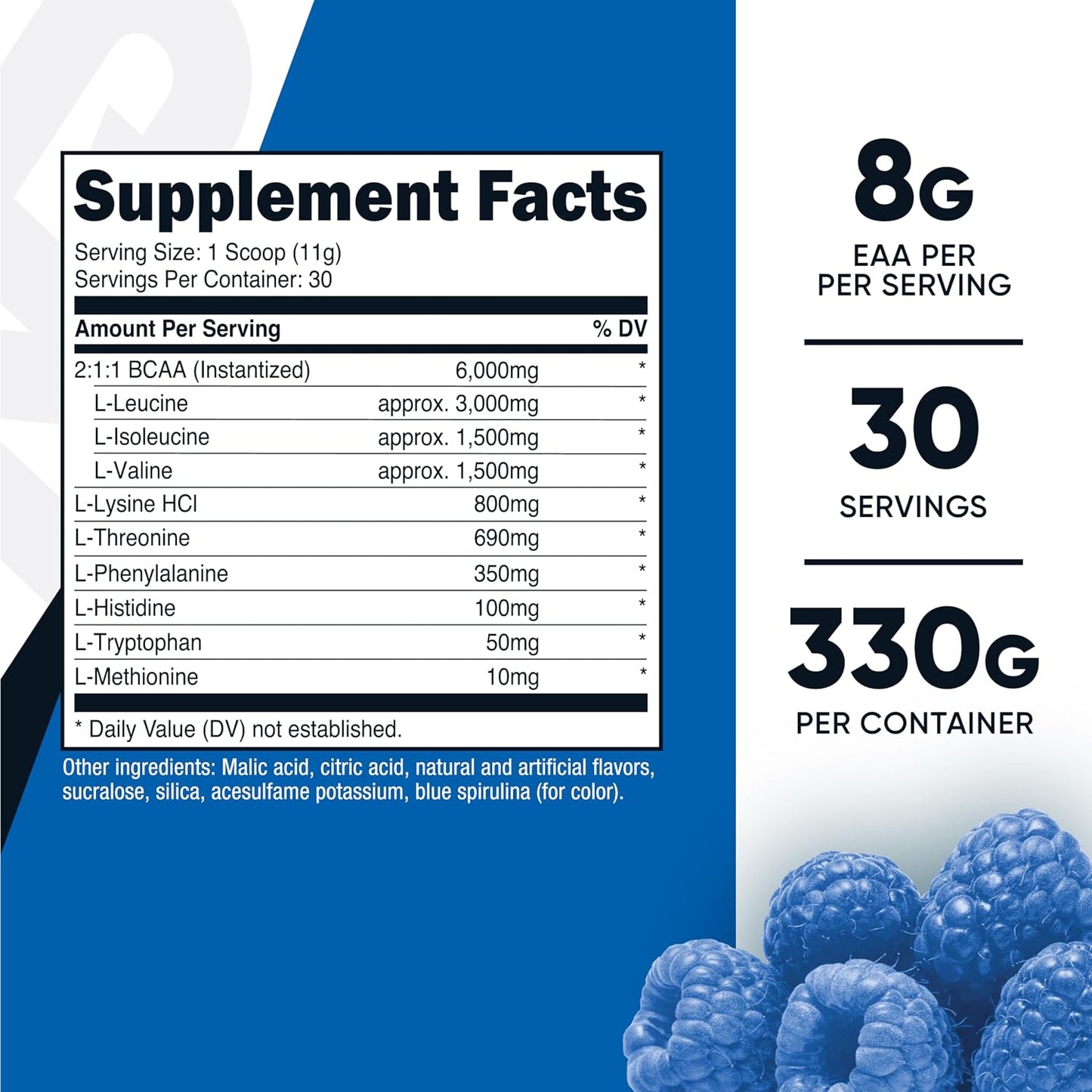 Nutricost EAA Powder - Essential Amino Acids - Blue Raspberry, 30 Servings - görsel 2