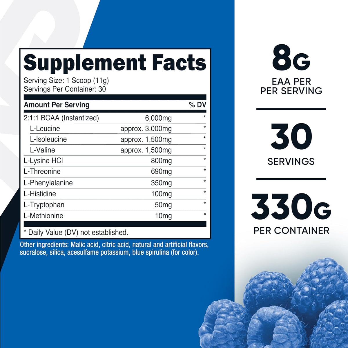 Nutricost EAA Powder - Essential Amino Acids - Blue Raspberry, 30 Servings - görsel 2
