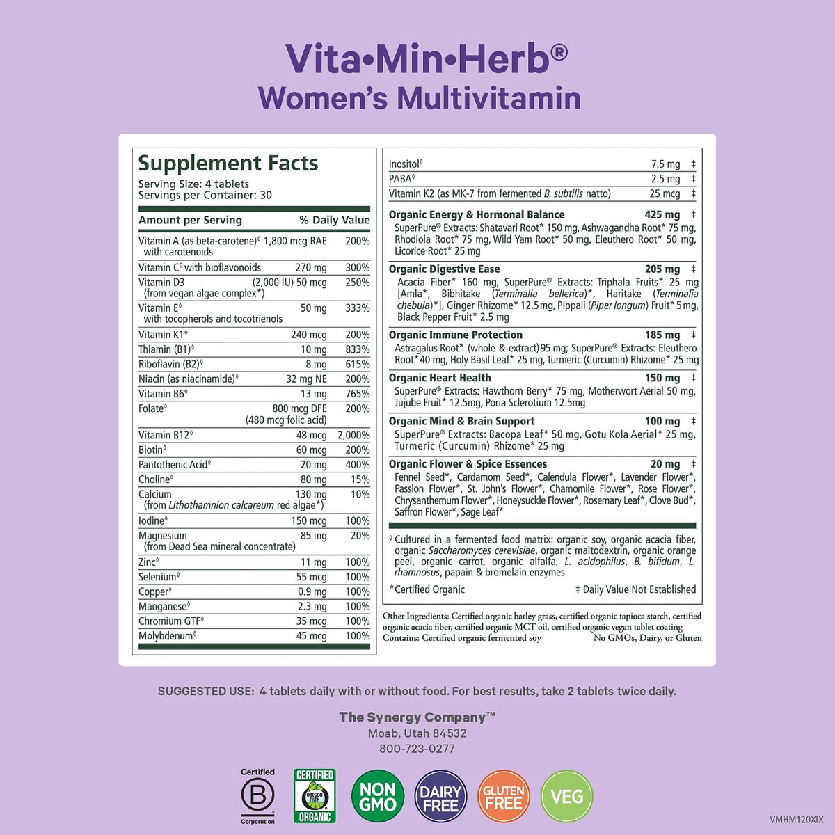 PURE SYNERGY Vita·Min·Herb for Women - Women's Comprehensive Multivitamin Supplement – Image 2