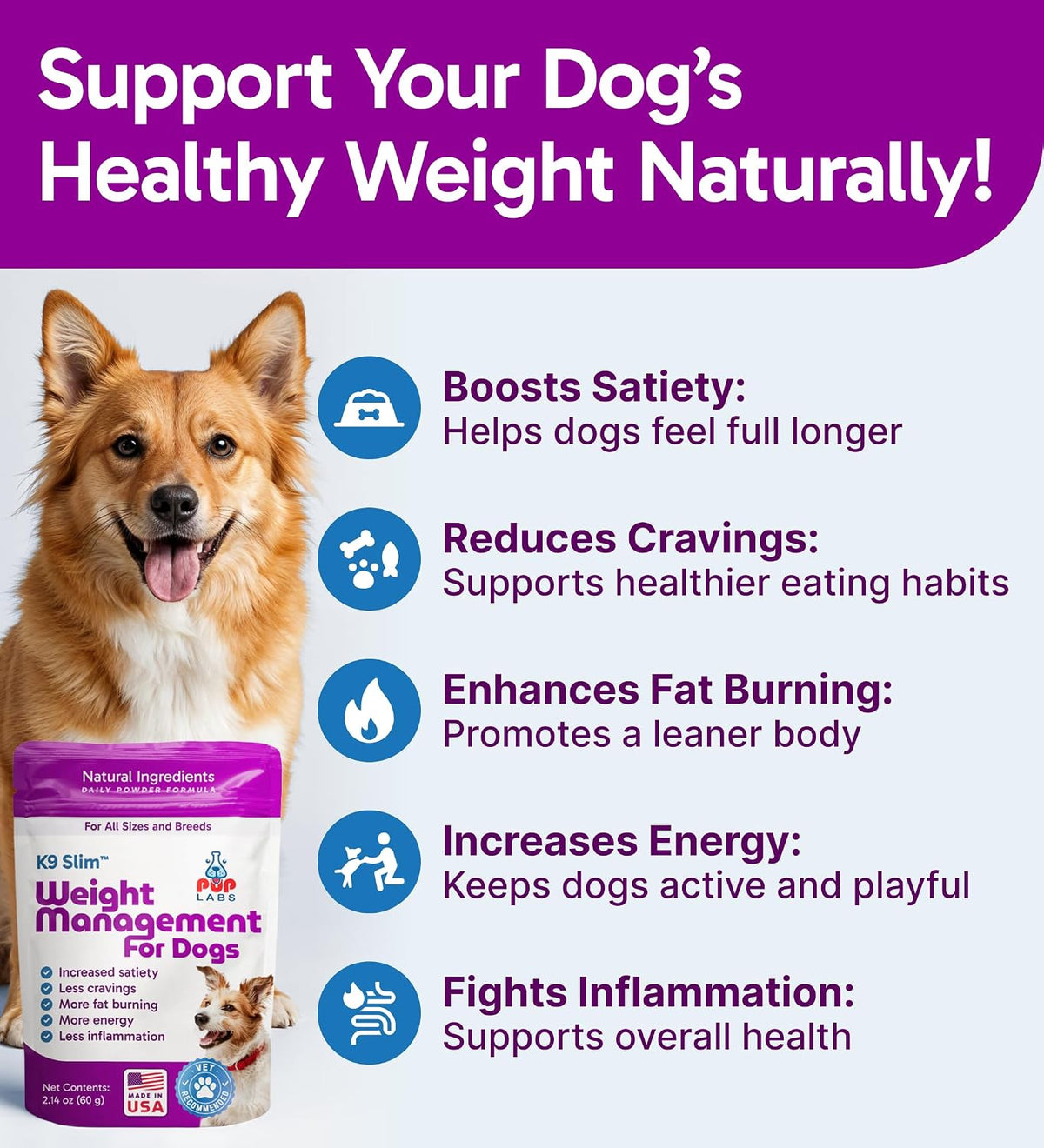 Pup Labs K9 Slim Dog Weight Loss Supplement - Natural Weight Management Dog Food Topper, 60 g - görsel 2