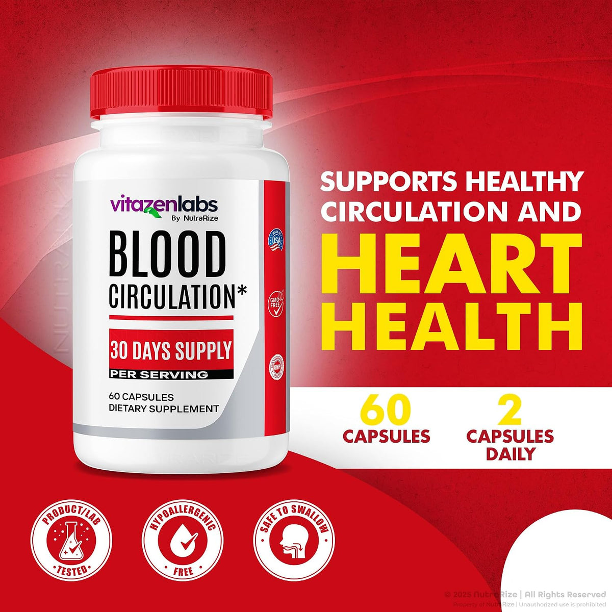 Vitazenlabs Blood Support Plus, Maximum Strength All-Natural Formula, 120 Capsules (Pack of 2) - görsel 3