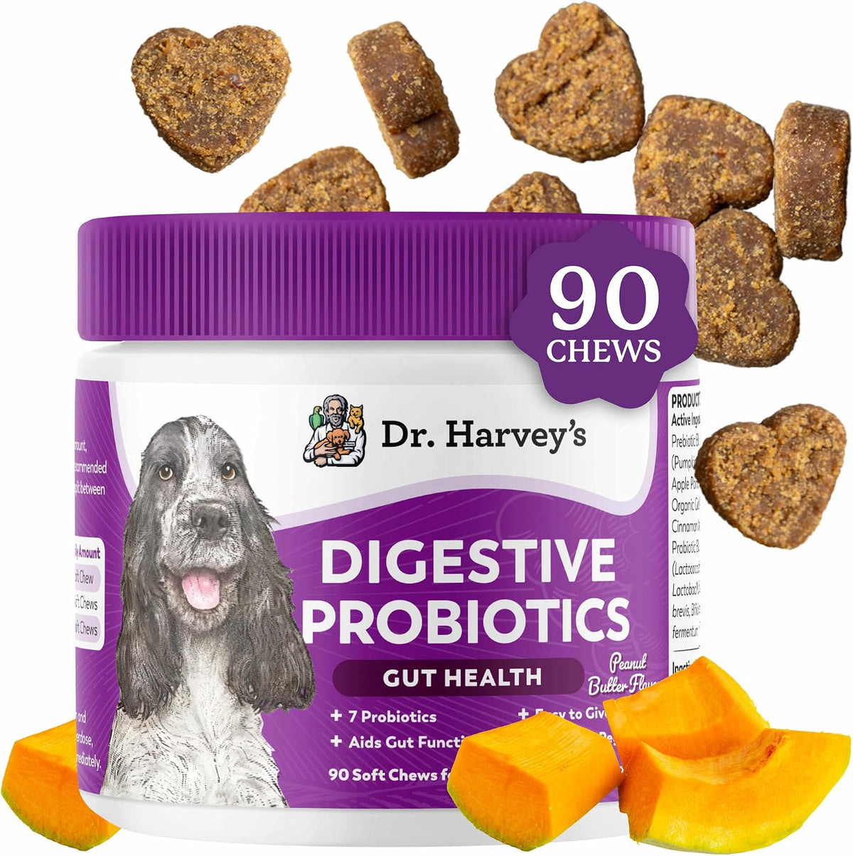 Dr. Harvey's Digestive Probiotic Soft Chews for Dogs, 9 Probiotics for Gut Health, Peanut Butter Flavour (90 Chews) - görsel 1