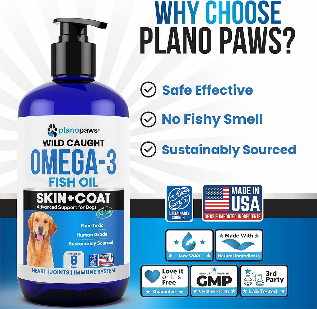 PlanoPaws Omega 3 Fish Oil for Dogs - Liquid Supplement for Skin and Coat, Joints, Brain and Heart Health - görsel 3