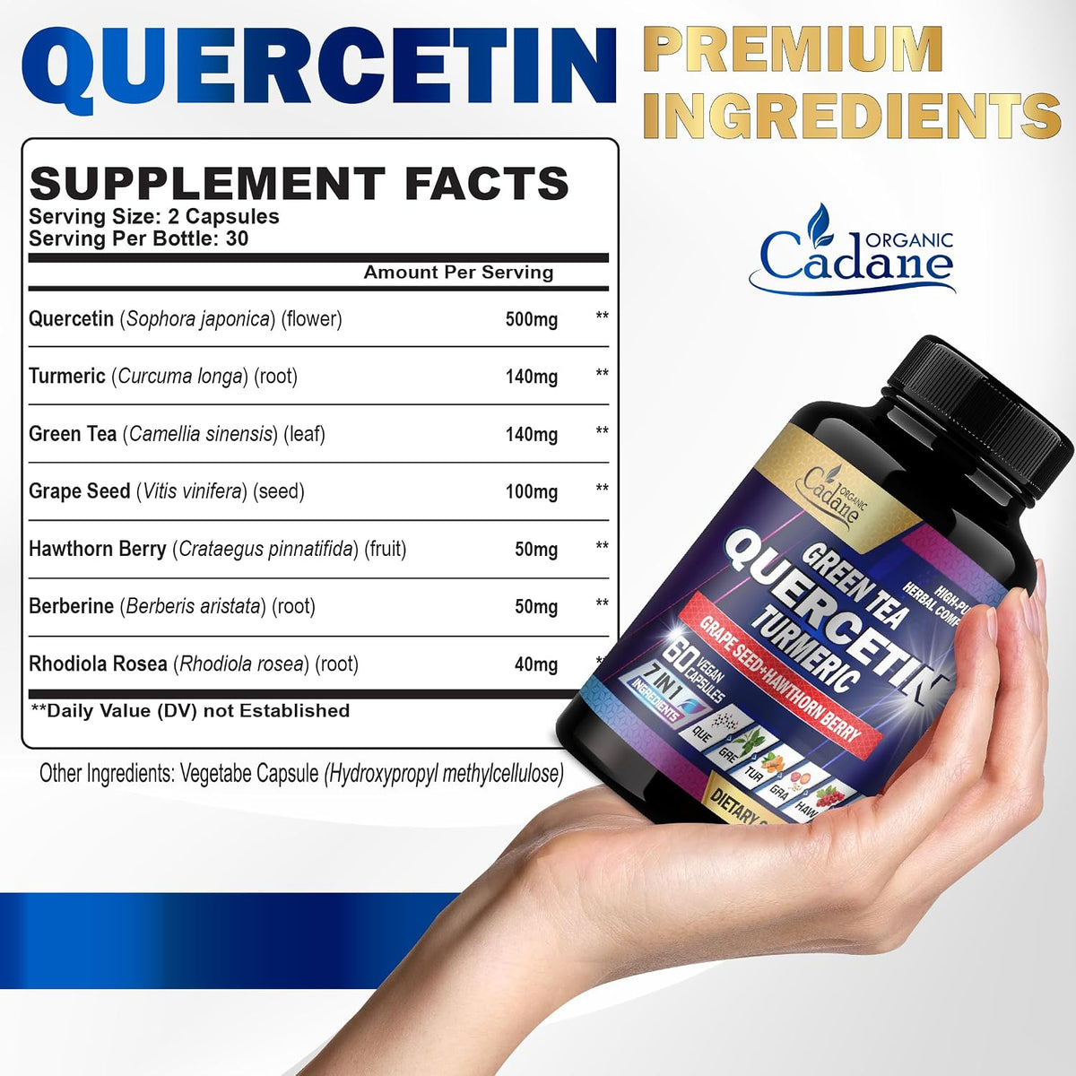 Organic Cadane Quercetin Supplements - 60 Superfood Capsules - görsel 5