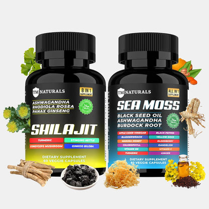 TM NATURALS Sea Moss Black Seed Oil Ashwagandha Ginger Capsules - 240 Capsules