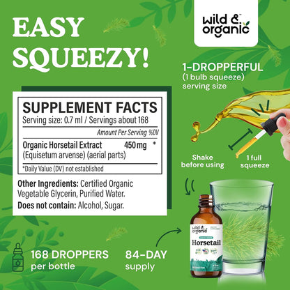 Wild & Organic Horsetail Herb Tincture - Hair, Skin and Nails Support - Liquid Horsetail Supplement - Vegan, Sugar & – Image 3