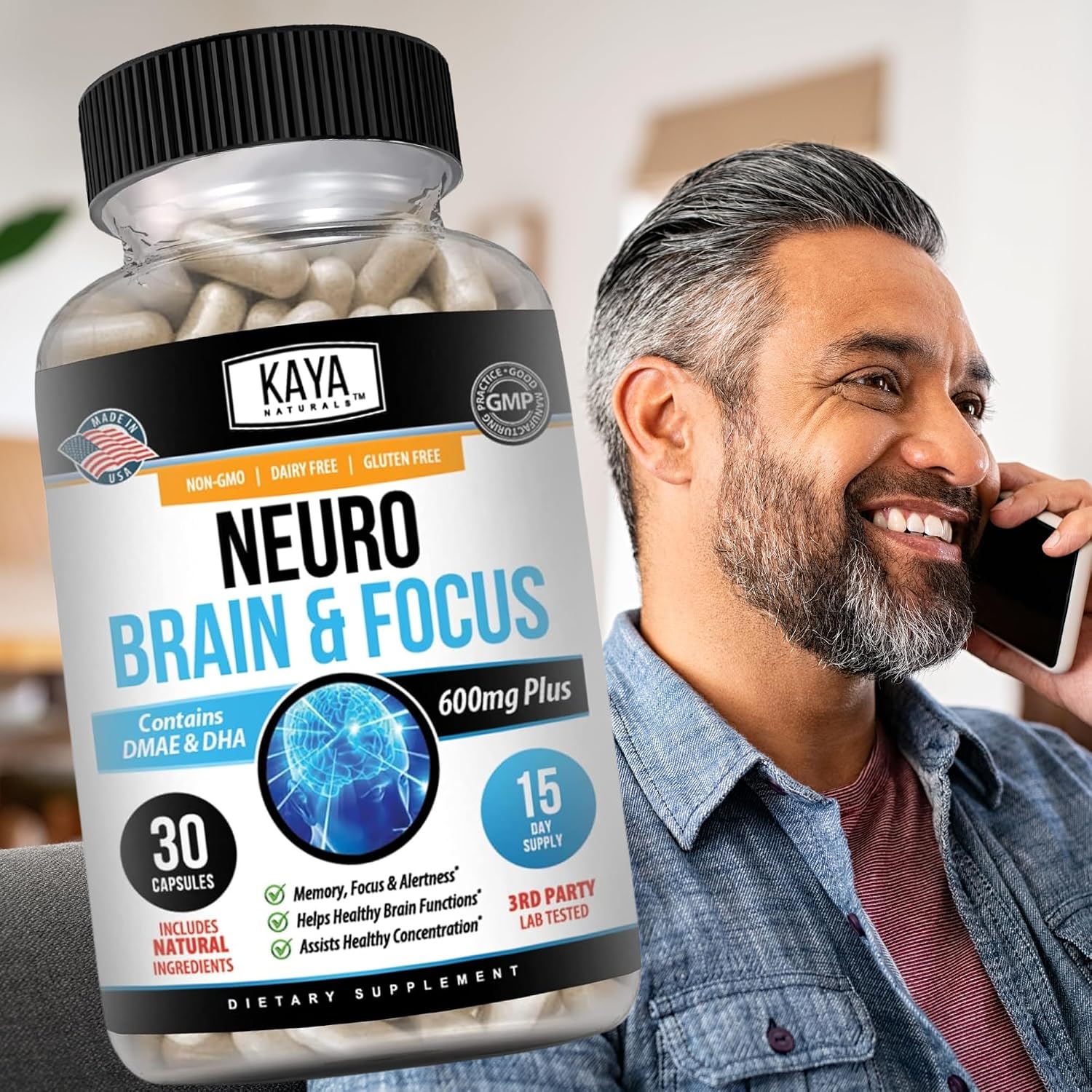 Kaya Naturals Neuro Brain - Nootropic Brain Support Supplement for Memory and Focus (30 Capsules) - görsel 8