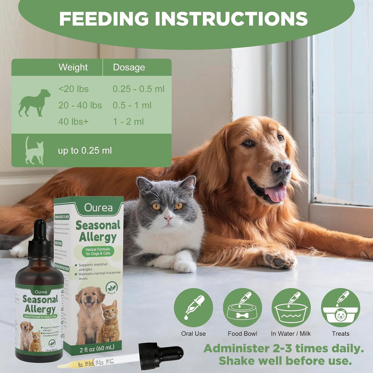 Ourea Cat & Dog Seasonal Allergy Relief - Natural Herbal Liquid Supplement for Itching, Scratching & Licking - görsel 7