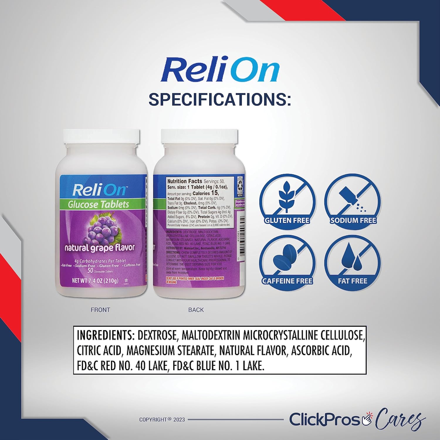 ReliOn Glucose Tablets Grape - 2-Pack Bundle (100 Tablets) with Diabetes Eating Guide and Pill Container - görsel 3