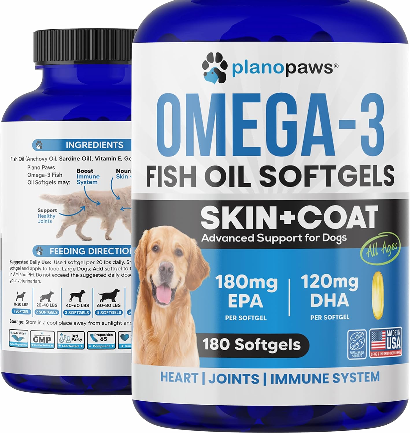 Omega 3 Fish Oil for Dogs Capsules – Salmon Oil for Dogs – Dog Fish Oil Supplement May Help Shedding, Allergy, Itching – Support Dry Skin, Joints – Dog Skin and Coat Supplement – 180 Fish Oil Pills - görsel 1