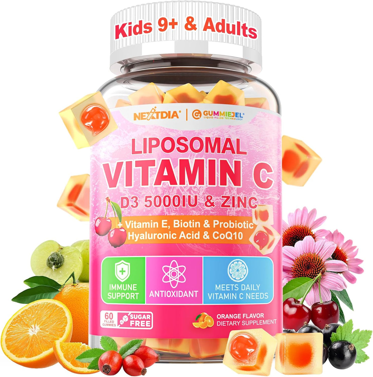 Nextdia Liposomal Vitamin C 1000mg + D3 + Zinc Gummies – Sugar Free, 2 Pack - görsel 9