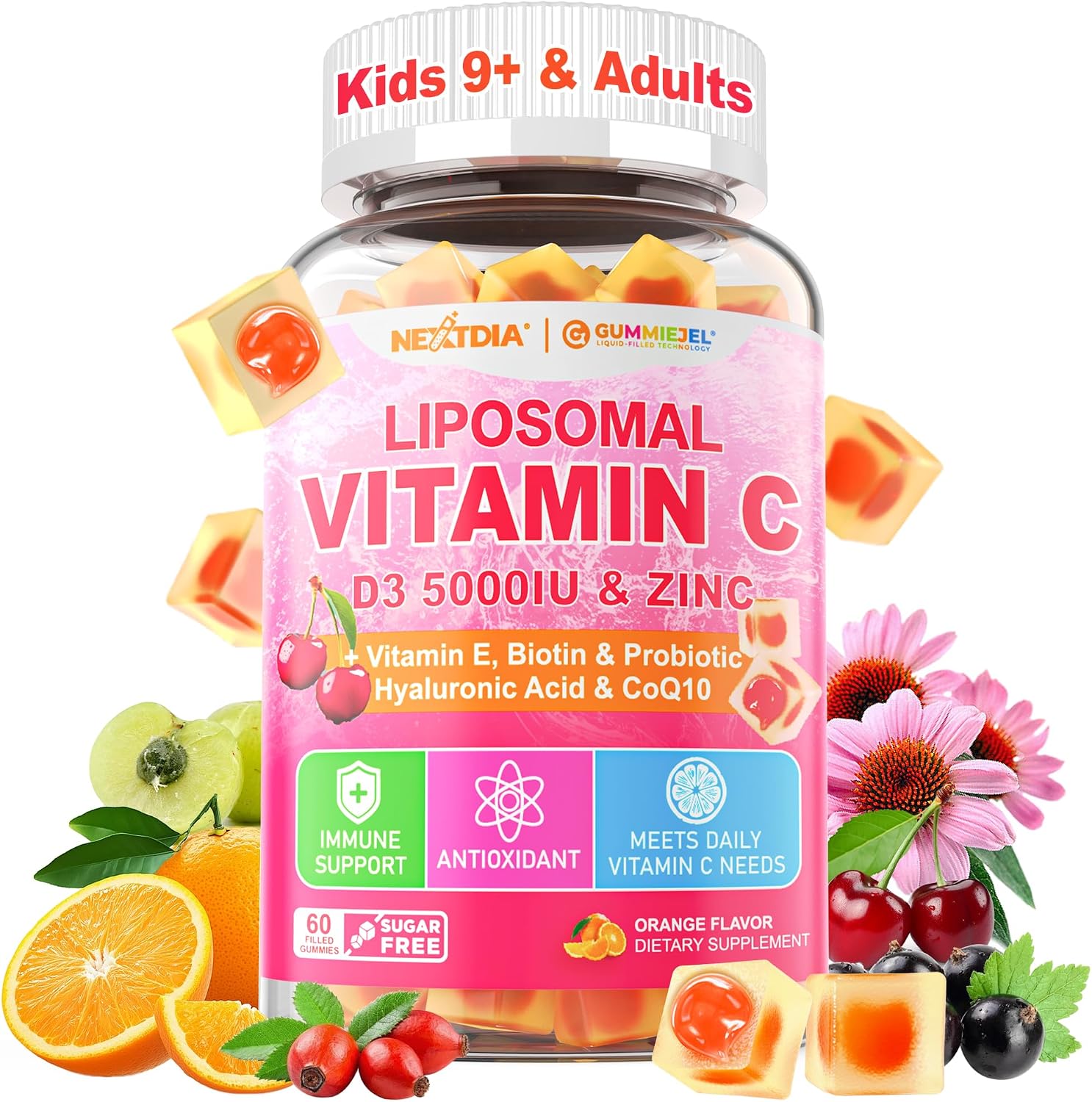 Nextdia Liposomal Vitamin C 1000mg + D3 + Zinc Gummies – Sugar Free, 2 Pack - görsel 9