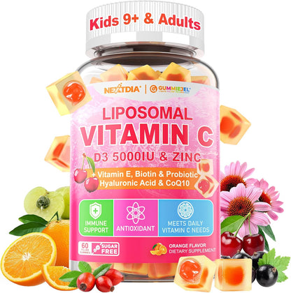 Nextdia Liposomal Vitamin C 1000mg + D3 + Zinc Gummies – Sugar Free, 2 Pack