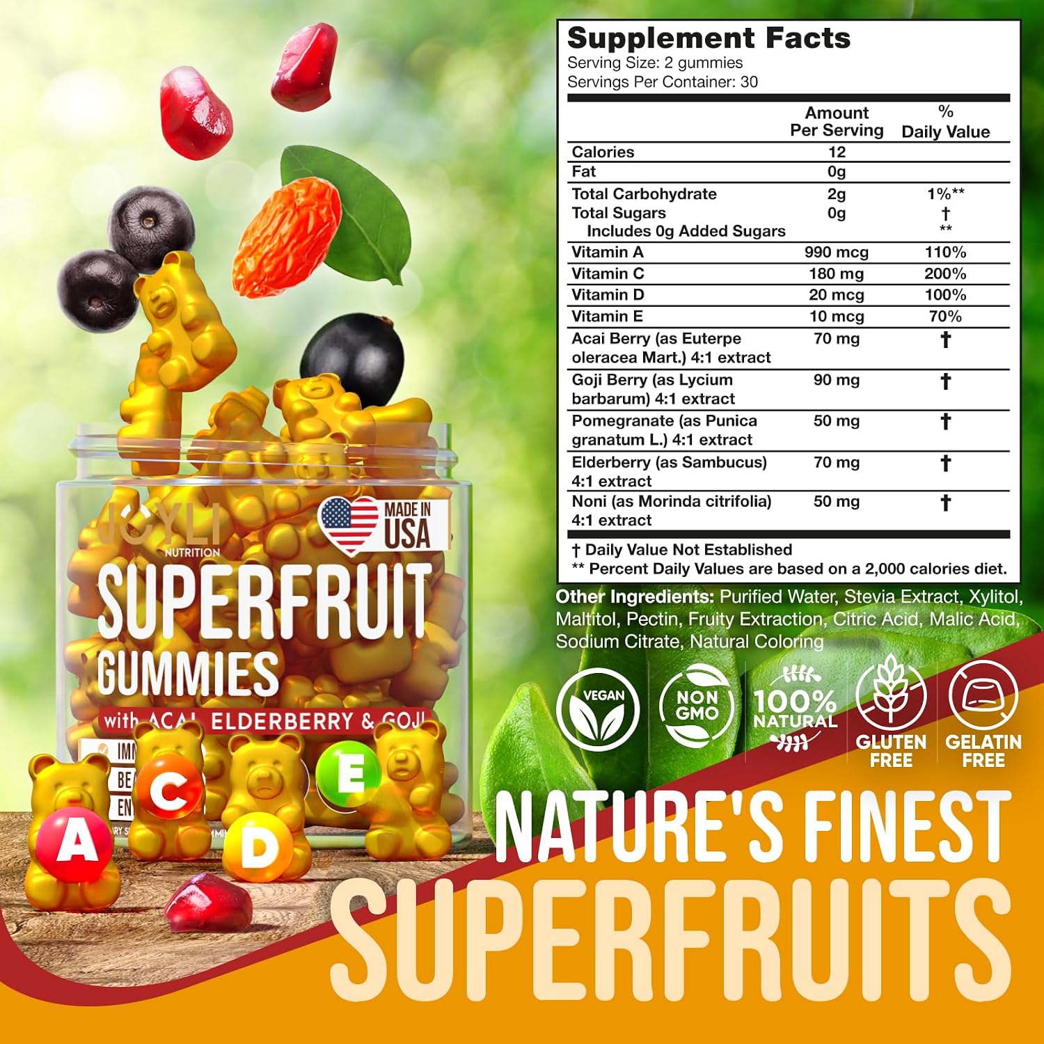 JOYLI Nutrition Multivitamin Fruit Gummies 2-Pack - Sugar-Free Superfruit Gummies for Adults and Kids - görsel 3