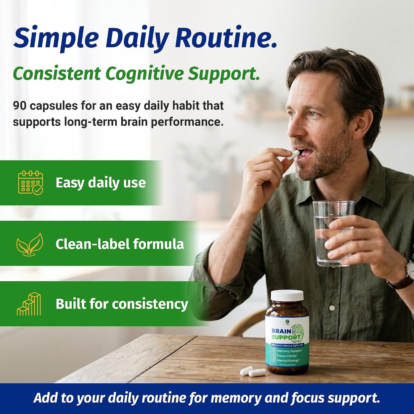 1 Body Brain Supplement - Nootropic with Alpha GPC, Ginkgo & Bacopa - 90 Vegan Capsules - görsel 8