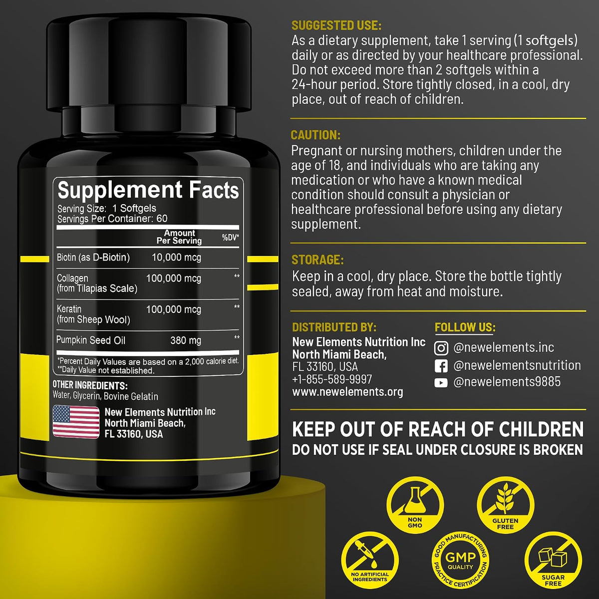 Biotin 10000mcg with Collagen, Keratin & Pumpkin Seed Oil - Hair, Skin & Nail Supplement - görsel 3