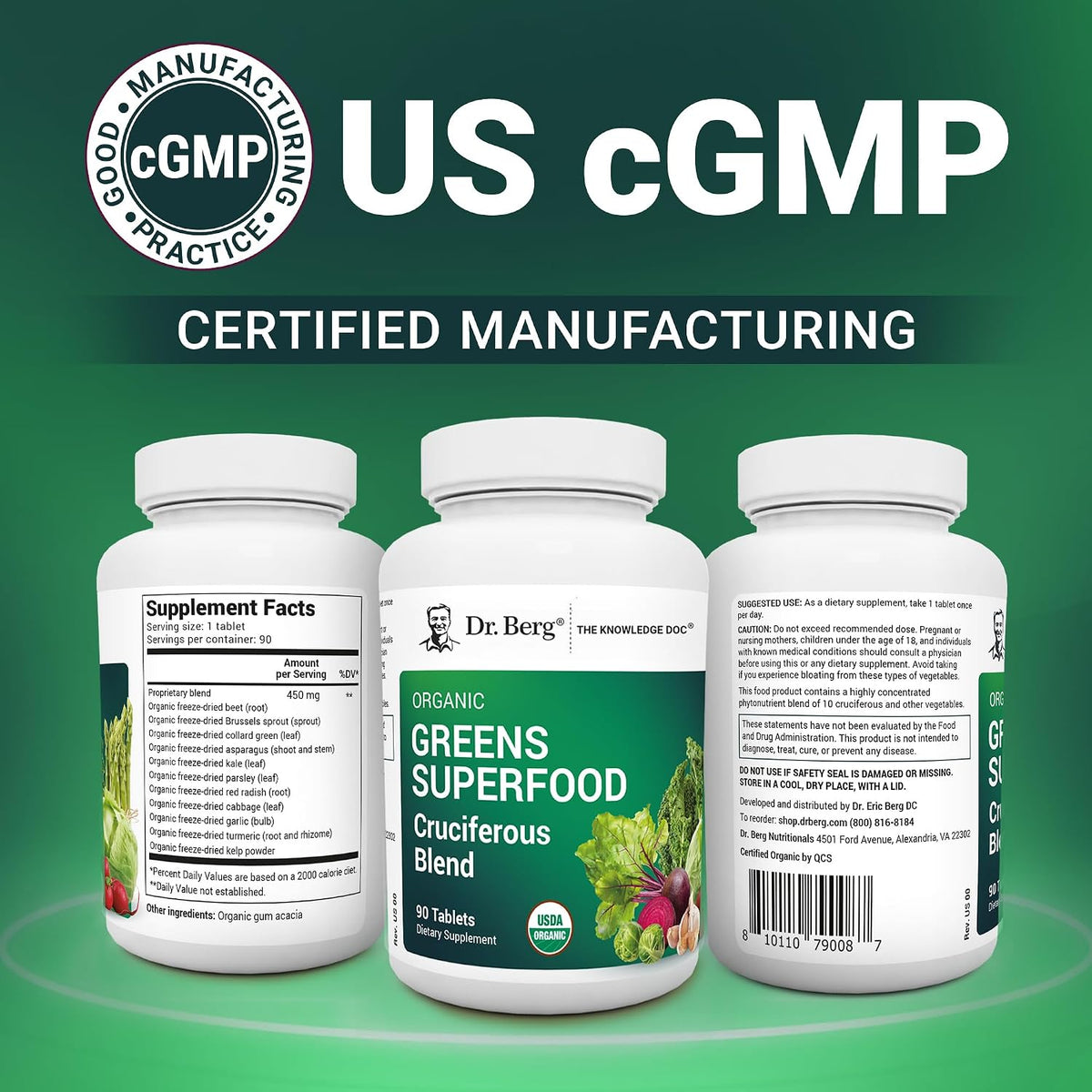 Dr. Berg's Greens Superfood Cruciferous Vegetable Tablets – 90 Tablets - görsel 5