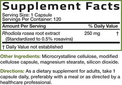 Bronson Rhodiola Rosea Vegetarian Capsules – Adaptogenic Herb for Stress, Mood & Brain Support – Non-GM, 120 Count