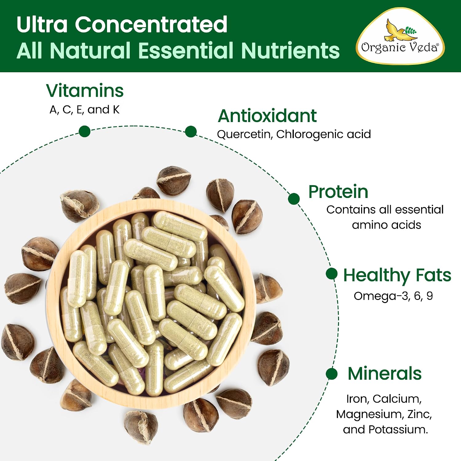 Organic Veda Moringa Seed Capsules - Omega 3-6-9, Antioxidants & Amino Acids, 120 Vegan Capsules - görsel 3
