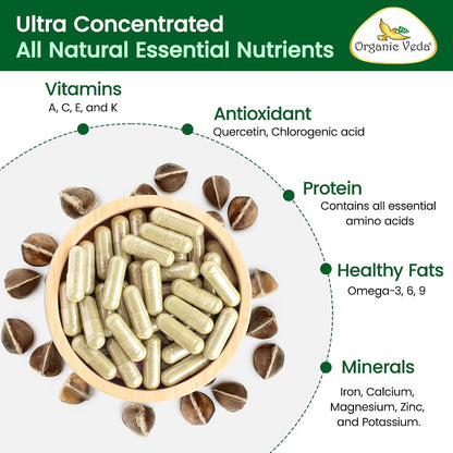 Organic Veda Moringa Seed Capsules - Omega 3-6-9, Antioxidants & Amino Acids, 120 Vegan Capsules