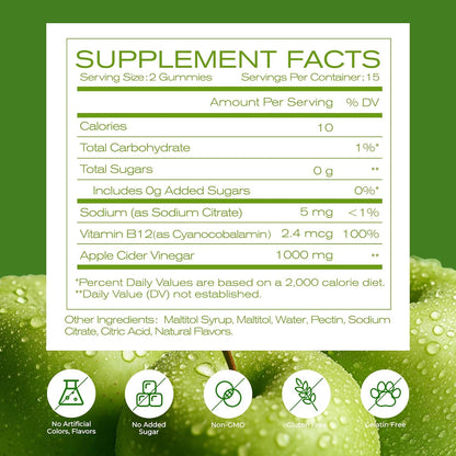 NEWELLME ACV Gummies with the Mother & B12 – Sugar-Free, Great-Tasting Vegan Gummies for Digestion, Metabolism & Daily Energy Support, 30 Count