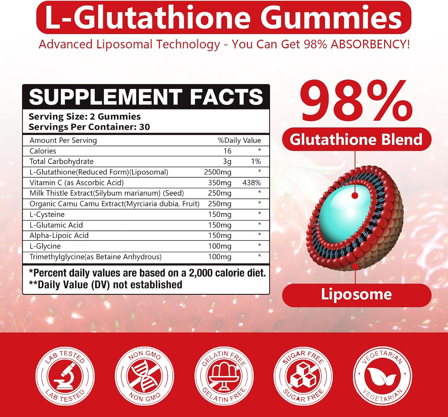 Extra Powerful 2500mg Liposomal Glutathione Gummies for Skin Radiance, Enhanced Absorption – Complex with L-Cysteine, L-Glycine, Milk Thistle for Liver Health, Antioxidant Support for Healthy Ageing - görsel 2