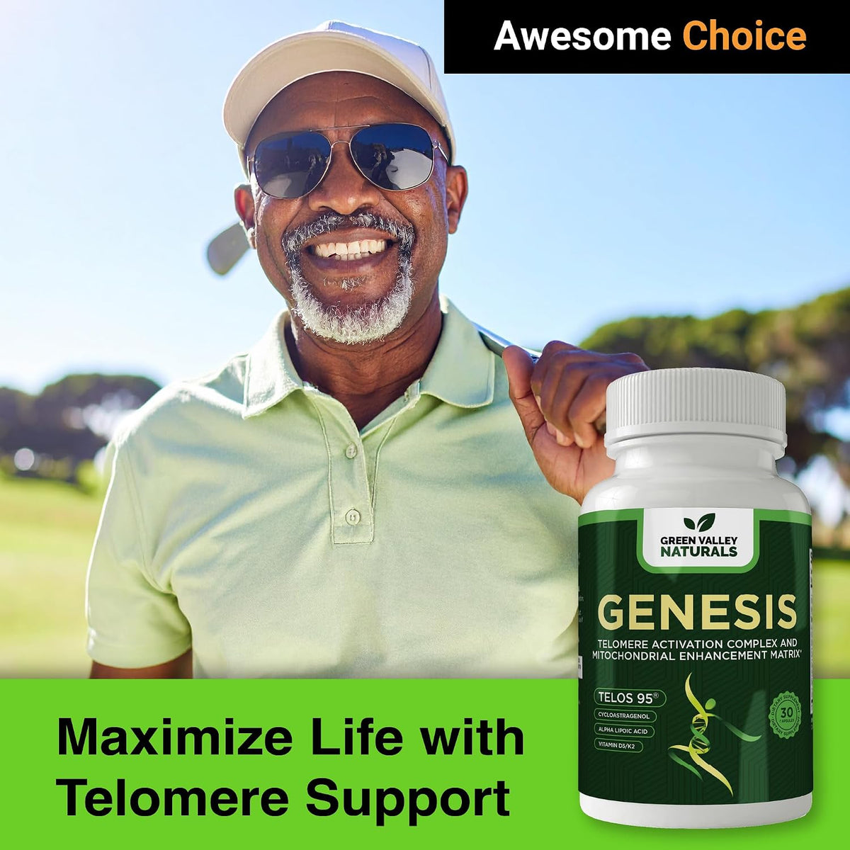 Genesis Telomere Length Supplement – Telos95® Astragalus Extract with CoQ10, D3, K2, ALA & Grape Seed | 30 Veg Capsules - görsel 4