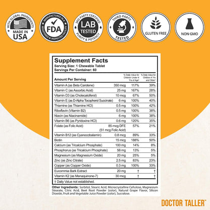 NuBest Doctor Taller Children - Multivitamin for Children Ages 2-9, Vegan Chewable Tablets, Grape Flavour - 60 Count